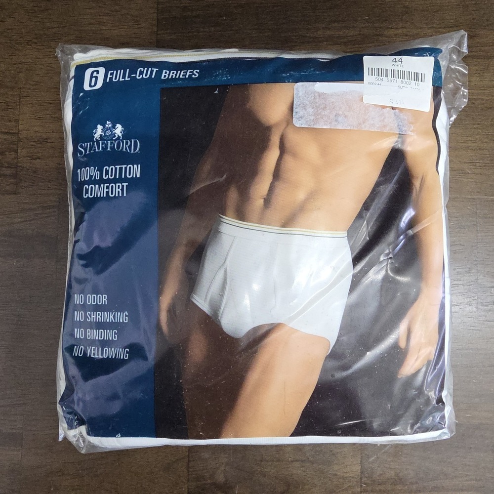 STAFFORD FULL CUT MENS BRIEF SIZE 44 WHITE VINTAGE UNDERWEAR STAFFORD 6 PACK NIP
